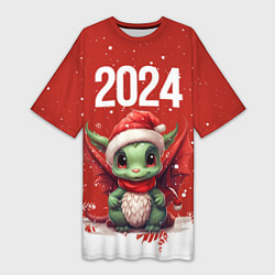 Женская длинная футболка 2024 дракон новогодний красный фон