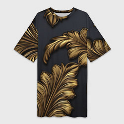 Женская длинная футболка Золотые узоры в виде листьев