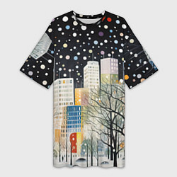Женская длинная футболка Новогодний ночной город
