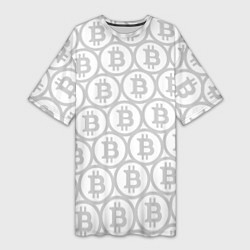 Женская длинная футболка Биткоин патерн на белом фоне