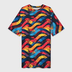 Женская длинная футболка Разноцветные полосы волны