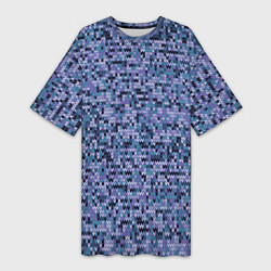 Женская длинная футболка Синий узор вязанного трикотажного полотна