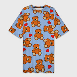 Женская длинная футболка Игрушки мишки и сердца