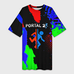 Женская длинная футболка Portal 2 краски сочные текстура