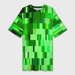 Футболка женская длинная Зелёный глитч, цвет: 3D-принт