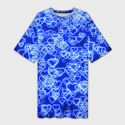 Женская длинная футболка Неоновые сердечки синие