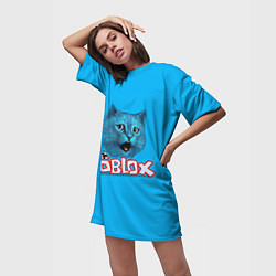 Футболка женская длинная Roblox синий кот, цвет: 3D-принт — фото 2