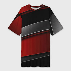 Футболка женская длинная Красный серый и черный, цвет: 3D-принт