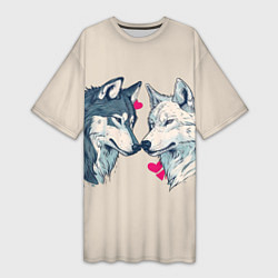 Женская длинная футболка Волк и волчица 14 февраля