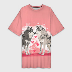 Женская длинная футболка Влюбленные волки 14 февраля