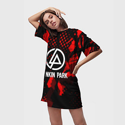 Футболка женская длинная Linkin park краски текстуры, цвет: 3D-принт — фото 2