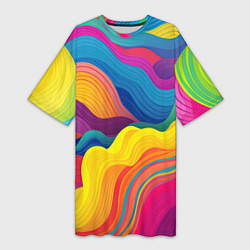Женская длинная футболка Волны из яркой радуги