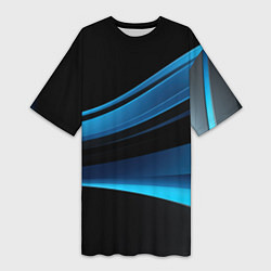 Женская длинная футболка Черная и синяя геометрическая абстракция