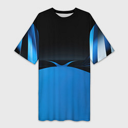 Женская длинная футболка Геометрическая абстракция черных и синих волн