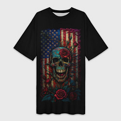 Футболка женская длинная Skull - USA, цвет: 3D-принт