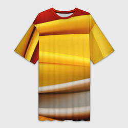 Женская длинная футболка Желтая абстракция с оранжевой волной