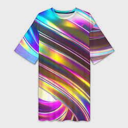 Женская длинная футболка Неоновый скрученный металл разноцветный