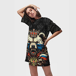 Футболка женская длинная Русский медведь с короной, цвет: 3D-принт — фото 2