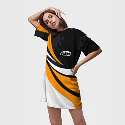 Футболка женская длинная КТМ - оранжевые вставки, цвет: 3D-принт — фото 2