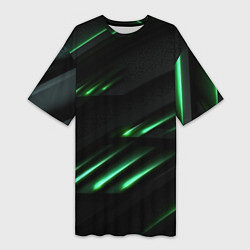 Женская длинная футболка Спортивный черно-зеленый стиль