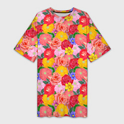 Женская длинная футболка Летний цветочный фон