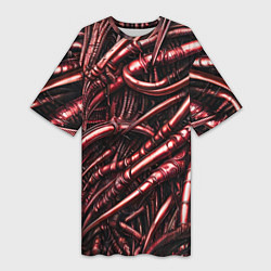 Женская длинная футболка Красные трубки чужих