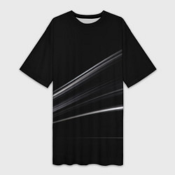 Женская длинная футболка Белые полосы на черной абстракции