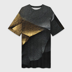 Женская длинная футболка Черная текстура с золотистым напылением