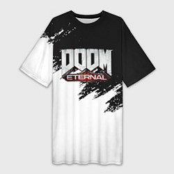 Женская длинная футболка Doom eternal белые краски