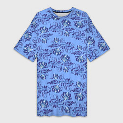 Женская длинная футболка Узоры гжель на голубом фоне