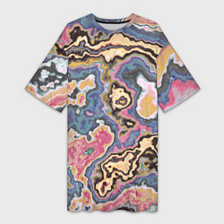 Футболка женская длинная Мраморный узор разноцветный, цвет: 3D-принт