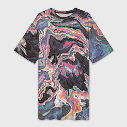 Женская длинная футболка Мраморный узор разноцветный