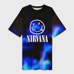 Женская длинная футболка Nirvana flame ghost steel