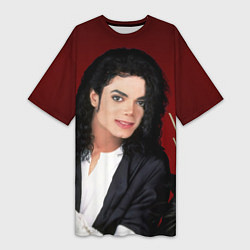Футболка женская длинная Michael Jackson с пантерой и автографом, цвет: 3D-принт