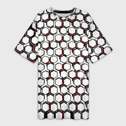 Женская длинная футболка Киберпанк узор из шестиугольников красный