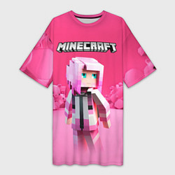 Футболка женская длинная Minecraft персонаж розовый фон, цвет: 3D-принт