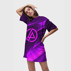 Футболка женская длинная Linkin park neon stripes logo, цвет: 3D-принт — фото 2