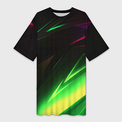 Футболка женская длинная Geometry stripes кислотный неон, цвет: 3D-принт