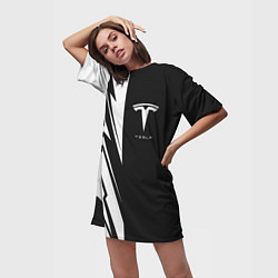 Футболка женская длинная Tesla - carbon texture, цвет: 3D-принт — фото 2