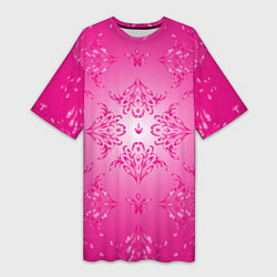 Женская длинная футболка Узоры на розовом фоне