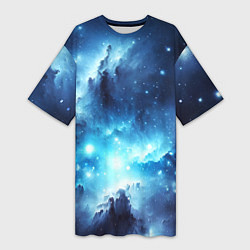 Женская длинная футболка Космический голубой пейзаж