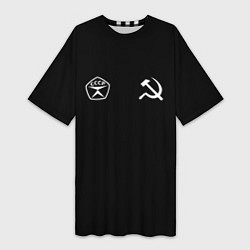 Женская длинная футболка СССР гост три полоски на черном фоне