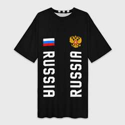Женская длинная футболка Россия три полоски на черном фоне