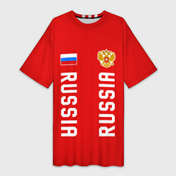 Футболка женская длинная Россия три полоски на красном фоне, цвет: 3D-принт