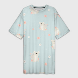 Женская длинная футболка Коалы и цветы