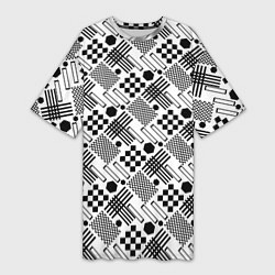 Женская длинная футболка Современный черно белый геометрический узор
