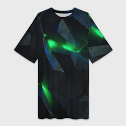 Женская длинная футболка Объемная геометрическая зеленая неоновая абстракци
