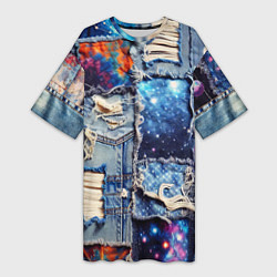 Женская длинная футболка Звездный небосвод - пэчворк