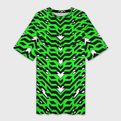 Женская длинная футболка Агрессивный зелёный паттерн
