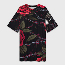 Женская длинная футболка Череп и красные розы